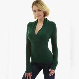 Patty Boutik Elegant Green V Neck Faux Wrap Sweater Top